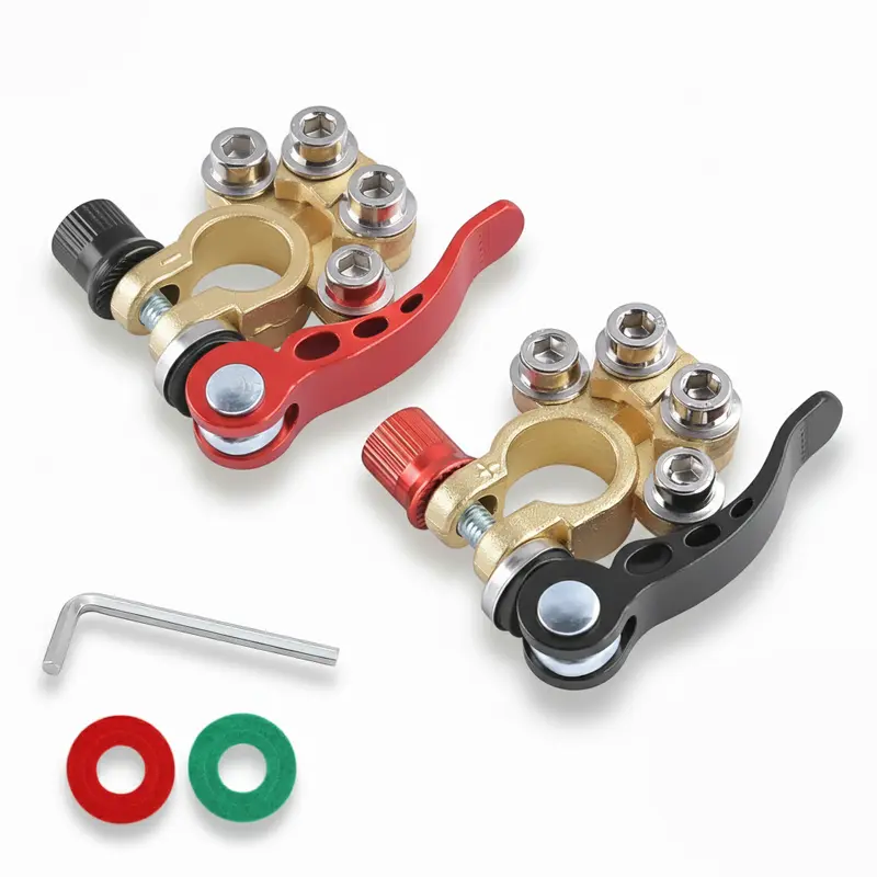 2-Piece 4-Way Quick-Disconnect Battery Terminal Clamp Set, Tool-Free, for SAE/JIS Type A Car and Truck Terminals