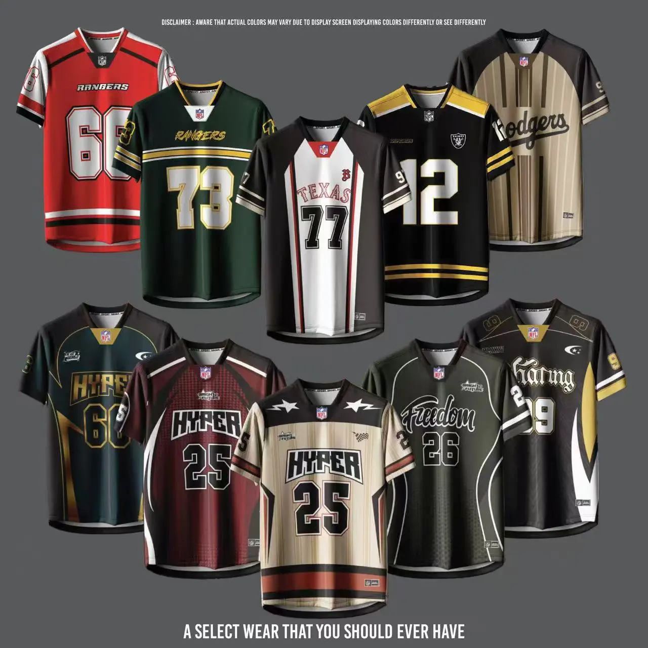 Maillot T-shirt NFL sublimé Lakers, tenue de sport virale en Malaisie