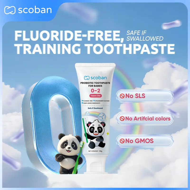 SCOBAN Baby Probiotic Toothpaste 0-2 Years | Fluoride-Free, Safe for Infants, Gentle Daily Care – 50g | Ready Stock COD | Ubat Gigi Bayi Probiotik 0-2 Tahun, Tanpa Fluorida, Selamat untuk Bayi, Penjagaan Harian Lembut, Halal Disahkan