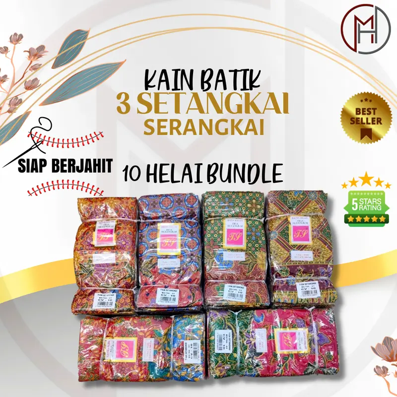 Tiga Setangkai Fine Batik Fabric Wholesale Bundle, 10 Pieces per Bundle