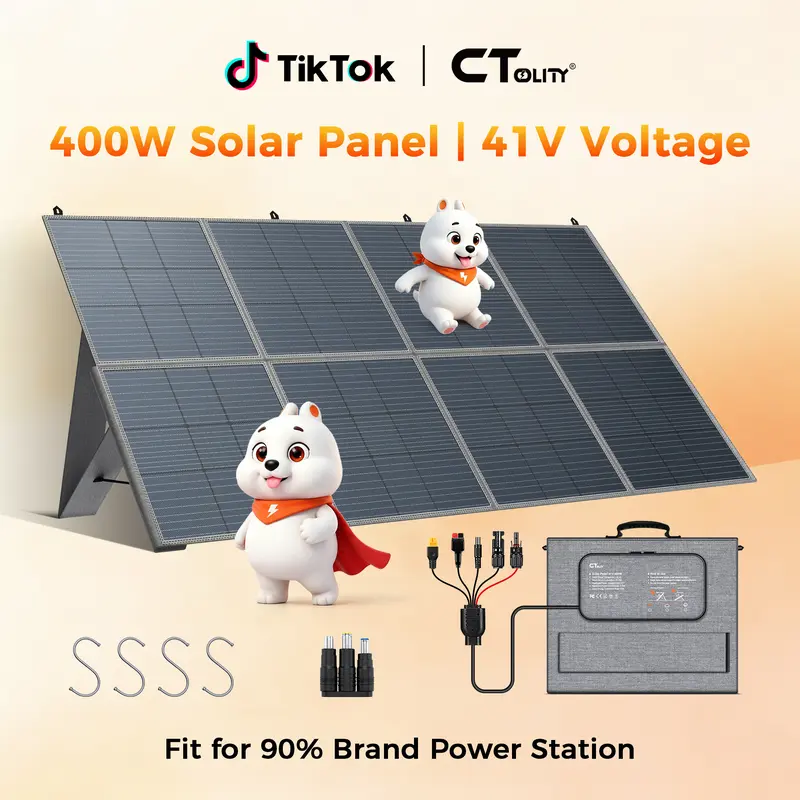 CTOLITY SP400 400W Output Monocrystalline Solar Panel - 41V Lowloss, 10A Max Current, 22% High Efficiency Solar - 8F Bracket for Outdoor Camping RV Power Station, Power Outage Survival Essentials, TikTokShopFallDealsForYou