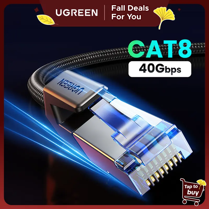UGREEN Cat 8 Ethernet cable, multiple lengths, 40 Gbps, 2000 MHz, 4 shielded foiled twisted pairs, for gaming PCs, PS5 and laptops
