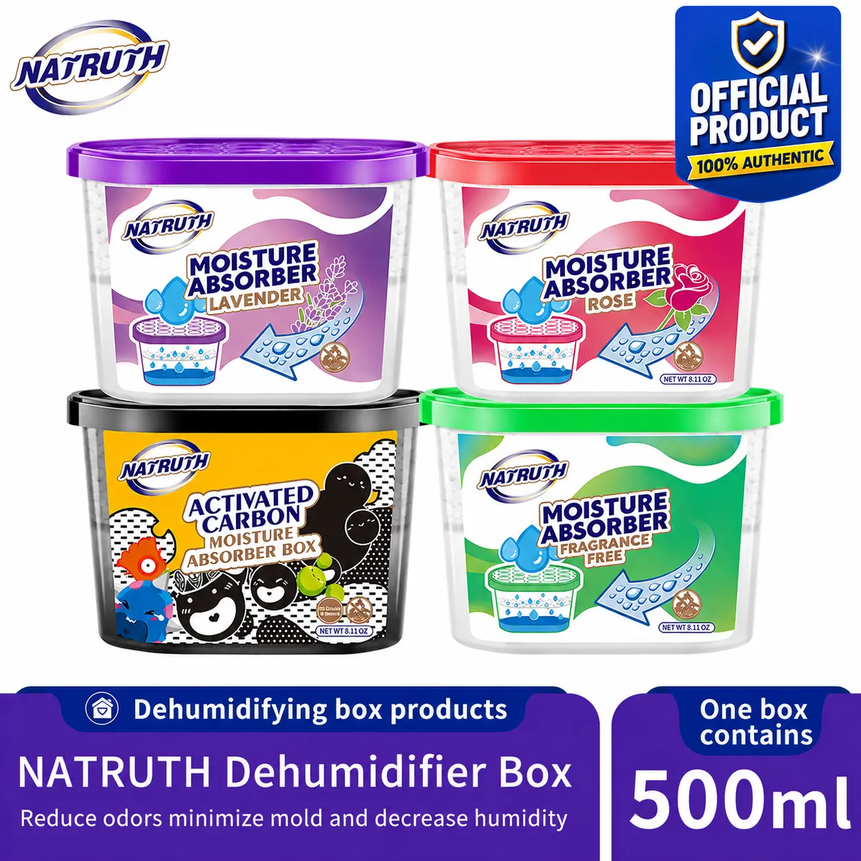 NATRUTH 500-ml-Feuchtigkeitsabsorber mit Aktivkohle gegen Feuchtigkeit für Wohnzimmer, Küche, Schlafzimmer und Bad