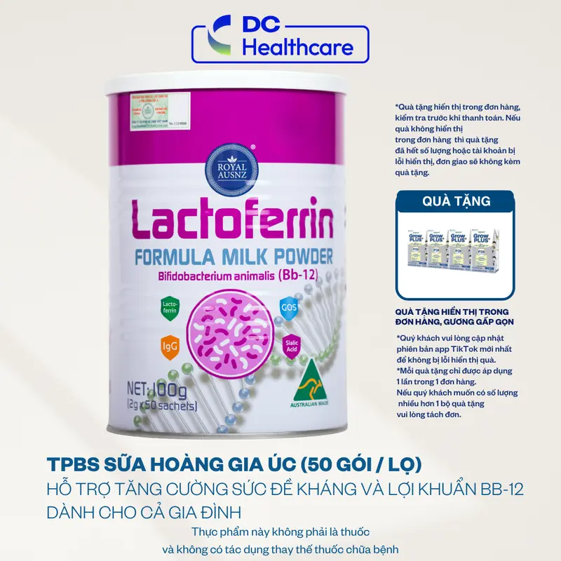 ID2 (LACTO HỒNG ) TPBS Lactoferrin Formula Milk BB-12 ROYAL AUSNZ Hỗ Trợ Tăng Cường Sức Đề Kháng Cho Trẻ 100g