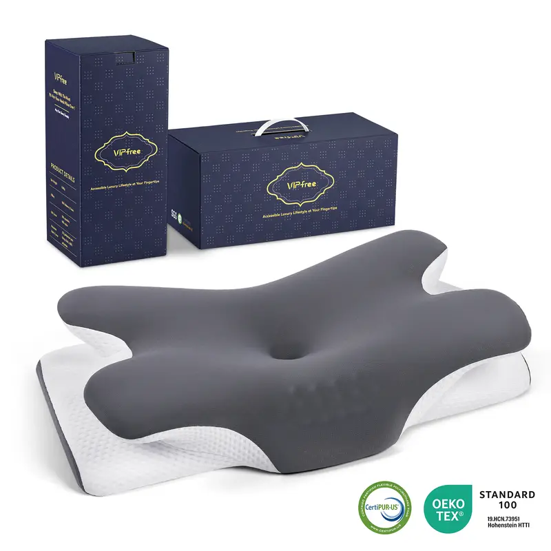 VIPfree Pro 2.0 Adjustable Cooling Memory Foam Neck Pillow with Ergonomic Cervical Support