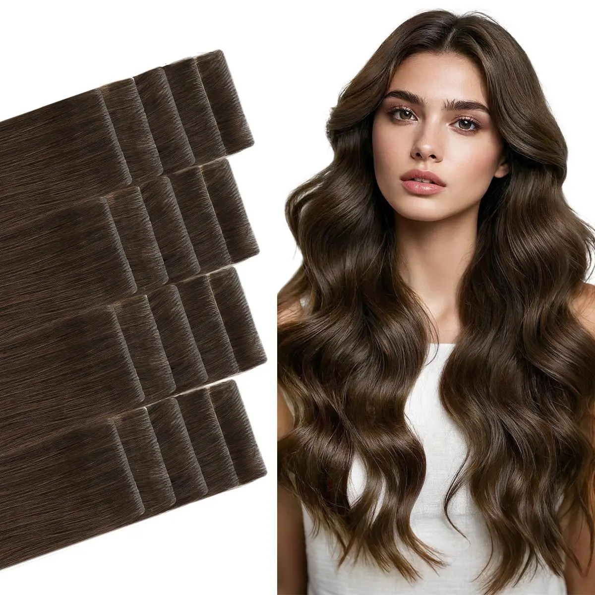 GOO GOO Invisi Edge extensiones de cabello adhesivas de cabello humano Remy, liso, natural y virgen, 14-24 pulgadas, 20 piezas, 50 g, cinta inyectada sin unión visible, aspecto natural #sohochic #tiktokshopstockup