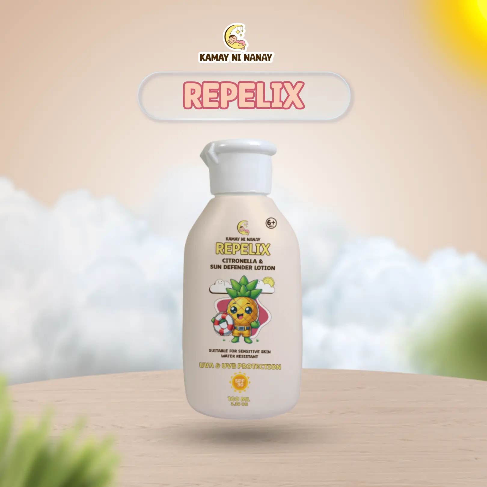 Kamay ni Nanay Repelix SPF 30 Moisturizing Lotion with UVA and UVB Protection, for Babies 6 Months+, Kids and Adults, Lightweight Daily Sun Care