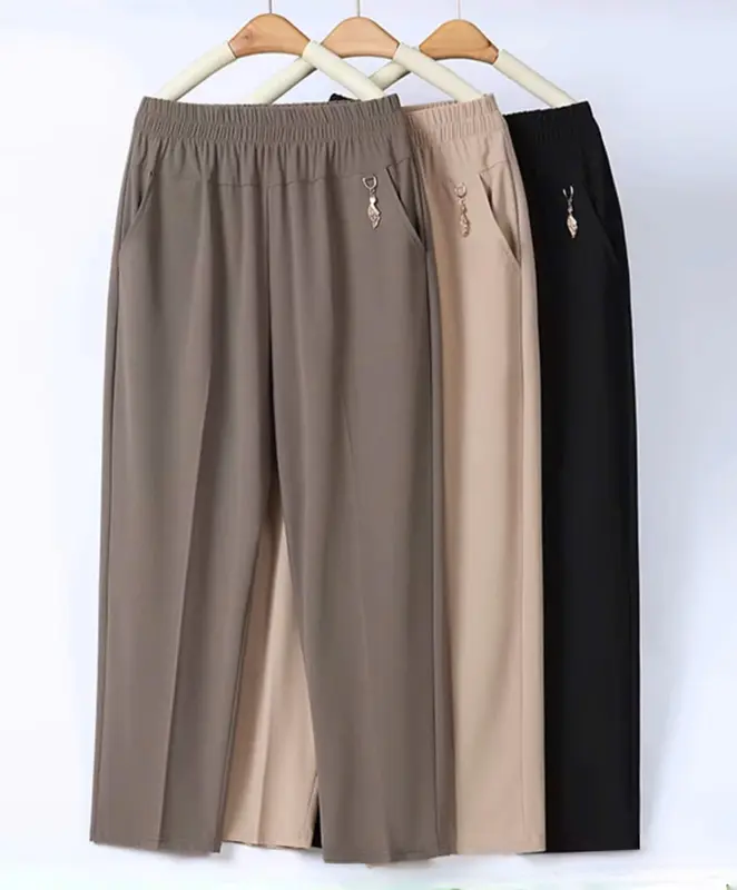 Celana Panjang Wanita Paruh Baya Model Baggy Q1 Pants Women Denim, Bahan Poliester Elastis yang Nyaman dan Elegan