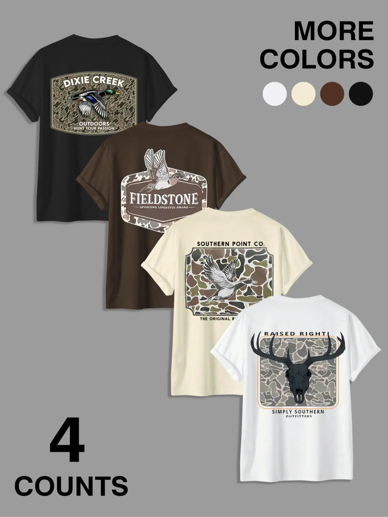 Men's Letter and Deer Print Crew-Neck Graphic T-Shirt, Regular-Fit Knit Casual Short-Sleeve Summer Top