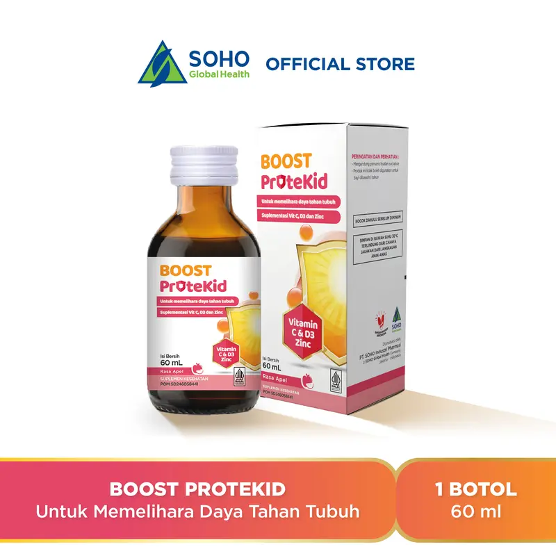 BOOST Protekid Suplemen Kesehatan Anak Vitamin C & D3, Zinc Rasa Apel - Sirup 60 ml