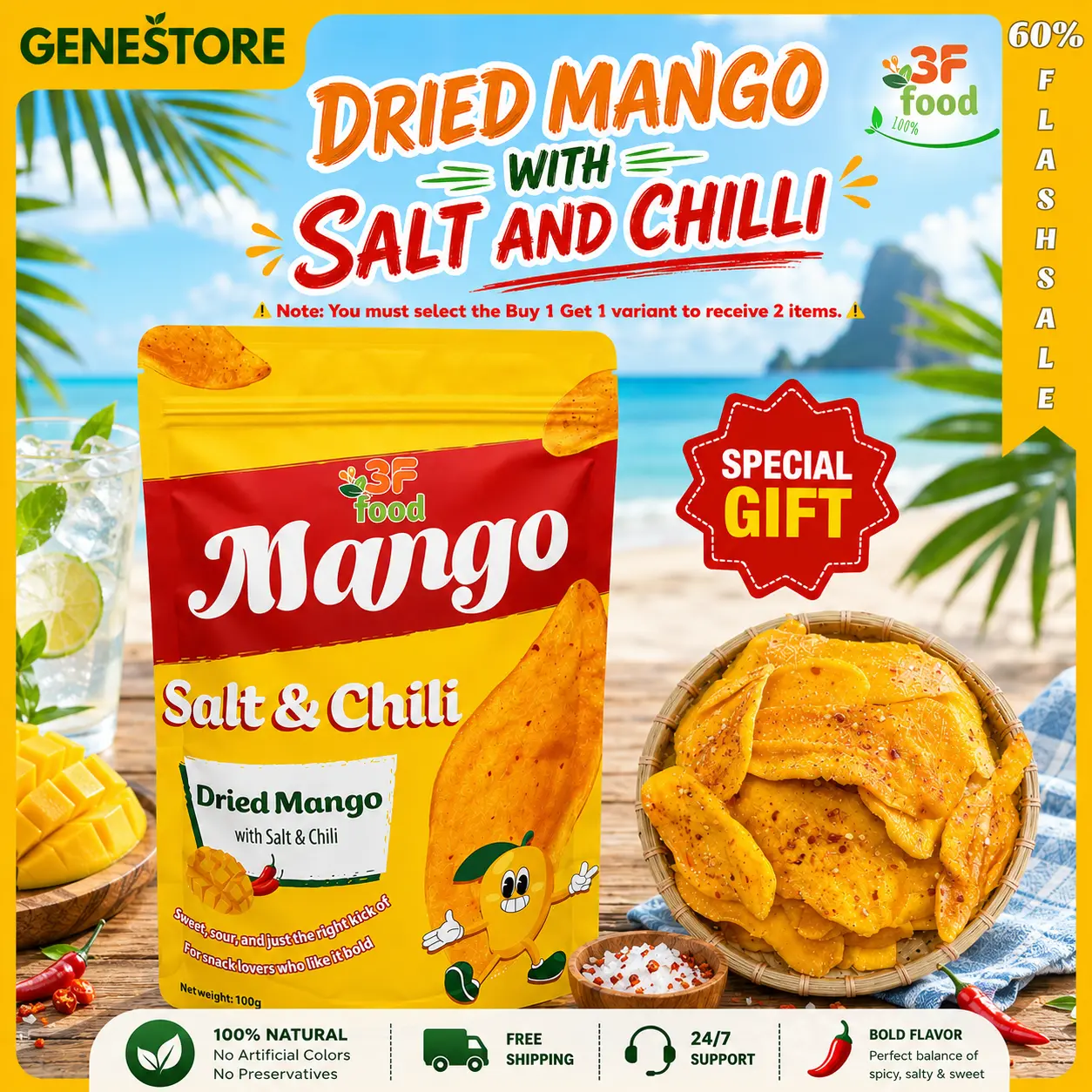 [FLASH SALE] COD 3F FOOD DRIED MANGO SALT AND CHILI – SWEET, SOUR & SPICY SNACK