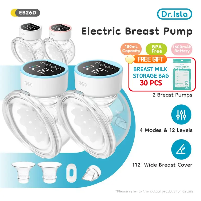 Dr.Isla EB26 2PS 무선 유축기, 4가지 모드·12단계·스마트 디지털 화면·≤40dB·1600mAh 배터리·통증 방지