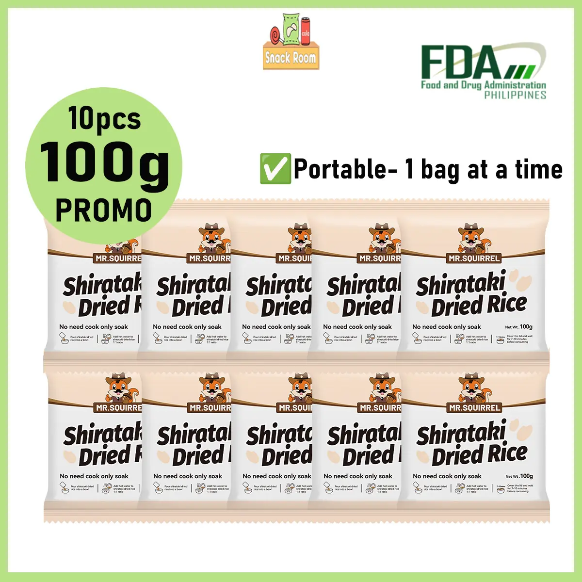 【Aprobado por la FDA】Promoción Mr Squirrel: 10 paquetes de 100 g de arroz shirataki seco