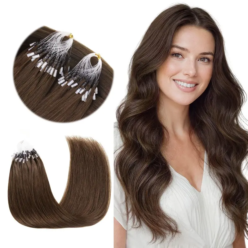 GOO GOO EasyFit Remy Human Hair Micro Link Extensions, 14–24 in, 30–100 g, Straight, Glueless Micro Loop and Micro Ring