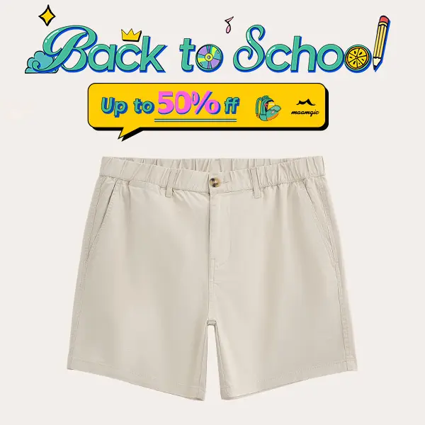 Maamgic Men's 5.5in Cotton Casual Mesh Short Shorts with Spandex, Belt Loops and Zipper Pockets, Beige