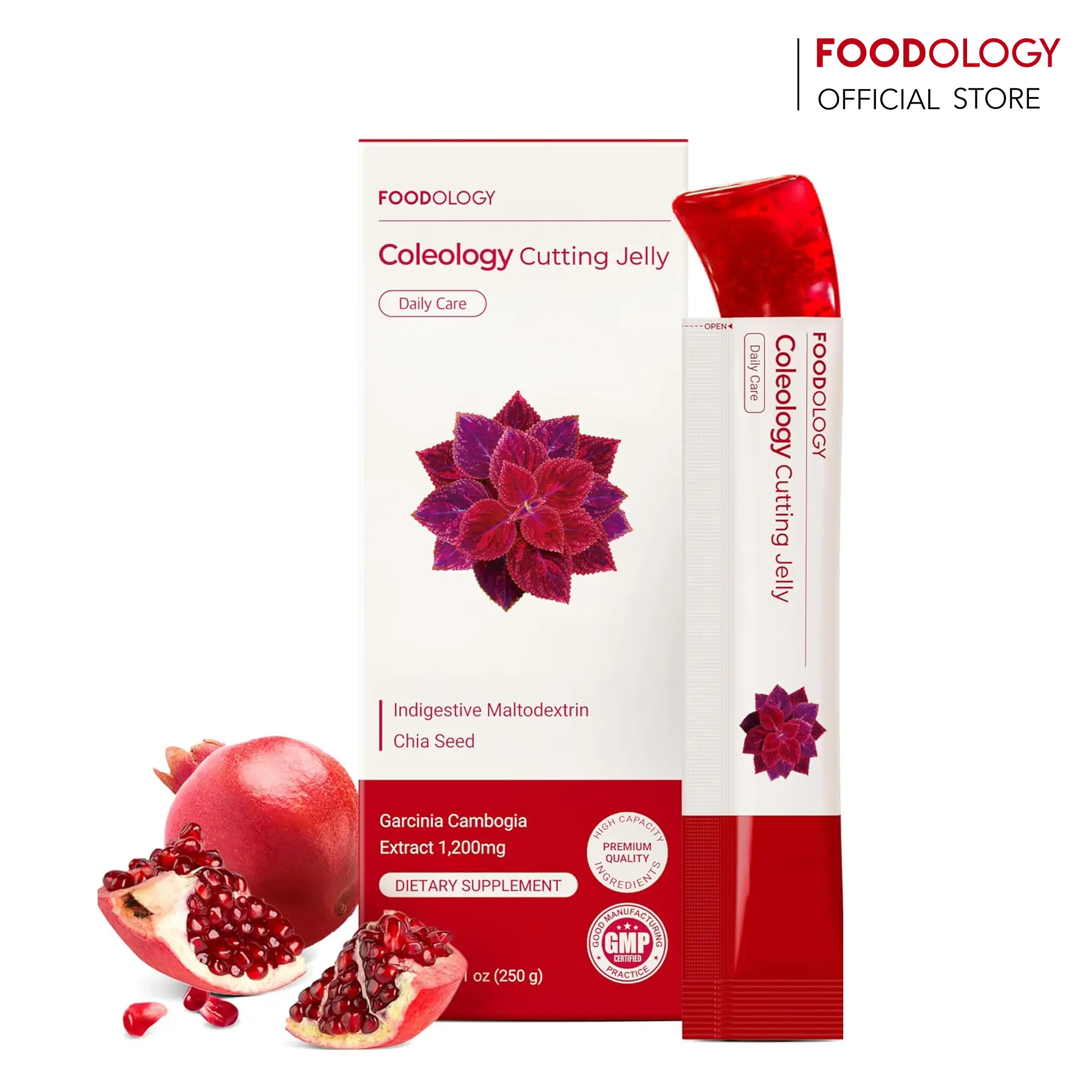 [FOODOLOGY] Coleology Cutting Jelly｜清爽石榴味果冻｜含奇亚籽的日常膳食纤维胶原蛋白果冻｜10份（1盒）｜250g（8.8oz）