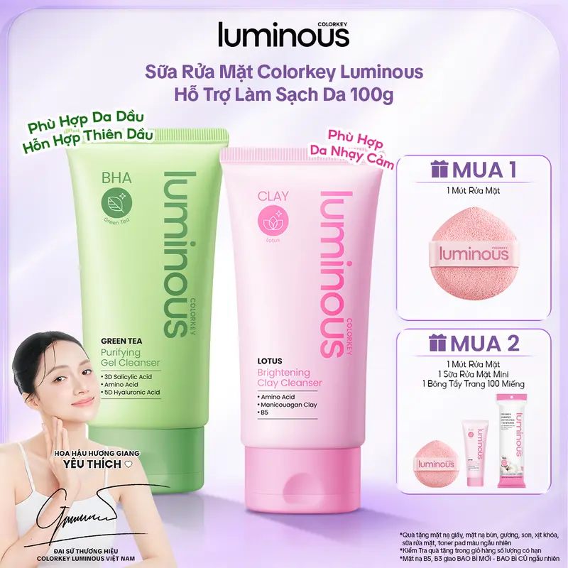 Sữa Rửa Mặt Colorkey Luminous Bùn Khoáng Hoa Sen/Trà Xanh Cho Da Nhạy Cảm Làm Sạch Sâu, Giảm Dầu Thừa & Ngăn Ngừa Mụn 100g
