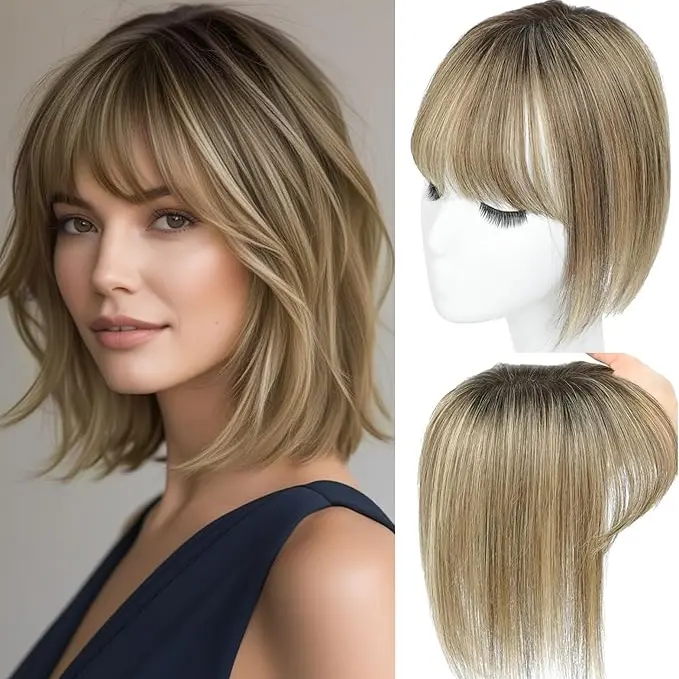 10inch Hair Toppers for Women Real Human Hair Toppers for Women with Thinning Hair Topper with Bangs Hair Toppers for Women Hair Pieces for Women(Top hair topper)