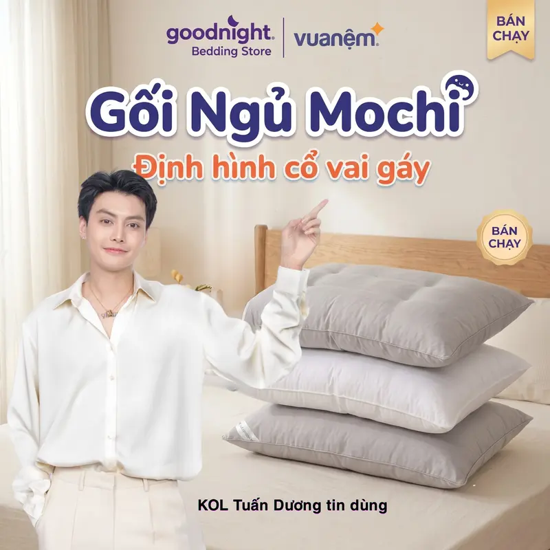 Goodnight Mochi Set of 2 Shaped Feather-Fill Pillows, 45 × 65cm, Soft Ergonomic Design for Deep Sleep and Neck and Shoulder Pain Relief, 30K Voucher