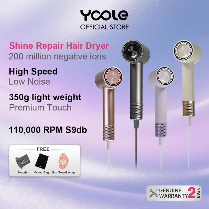 【Free Hair Drying Cap】Yoole S High Speed Hair Dryer 200 million Ions Hair Care Smooth Shine 59db Quiet Temperature control 2min dryhair