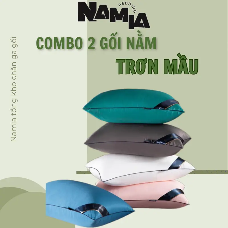 Combo 2 gối H-i-n-t-o-n bông gòn trắng, hoạ tiết basic dễ dùng, có tem mác  và khoá kéo tiện gia giảm bông.kích thước 45*65cm( không viền)