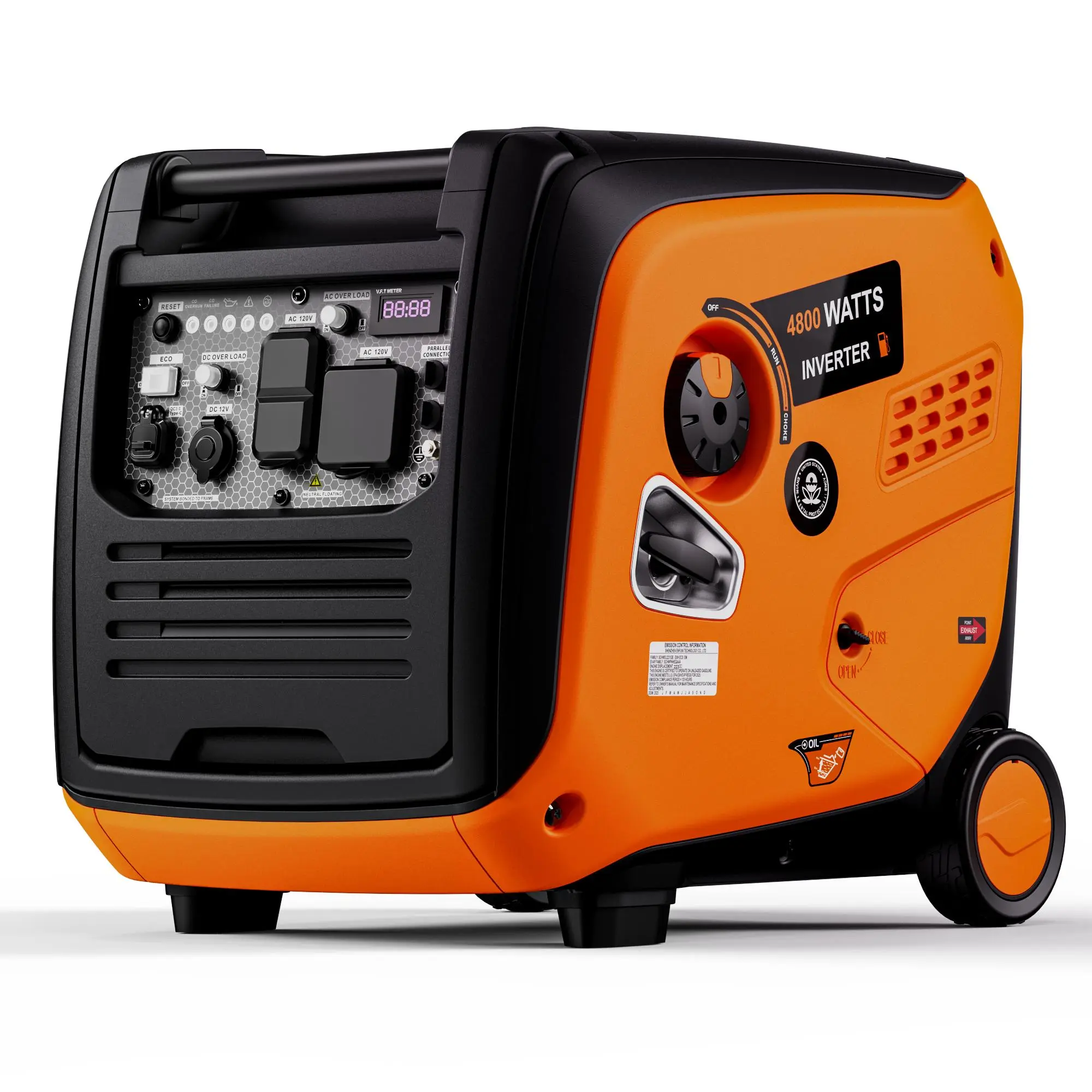 Efurden 4800W 가솔린 인버터 발전기, 가정·캠핑용 휴대형, 연료 게이지·디지털 계기판·CO 센서, RV 연결·병렬 운전 지원, EPA 기준 준수