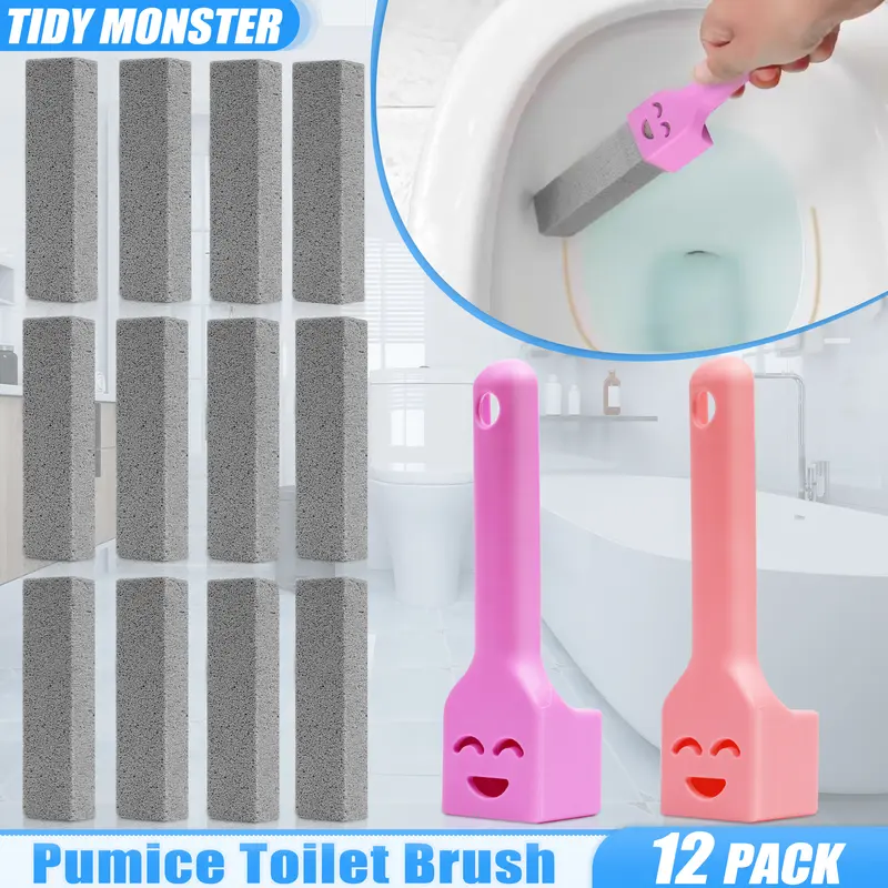 12-Pack Pumice Stones with Extra-Long Handles for Cleaning Toilets, Pools, Bathroom Tiles and Bathtubs
