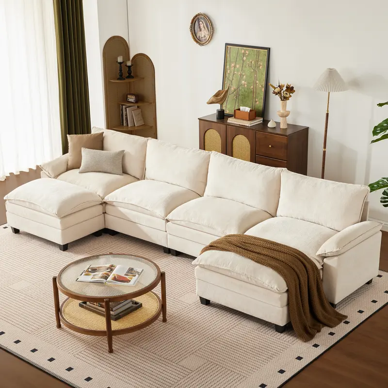 【2-3 Packages】115-149 Inch Modular Couch Sectionals with Ottoman, Big Comfy Cloud Couches, L/U Shaped 4-6 Seats Modular Sectional Sofa, Modern Cloud Sectional Couches for Living Room, Deep Seat Sofa