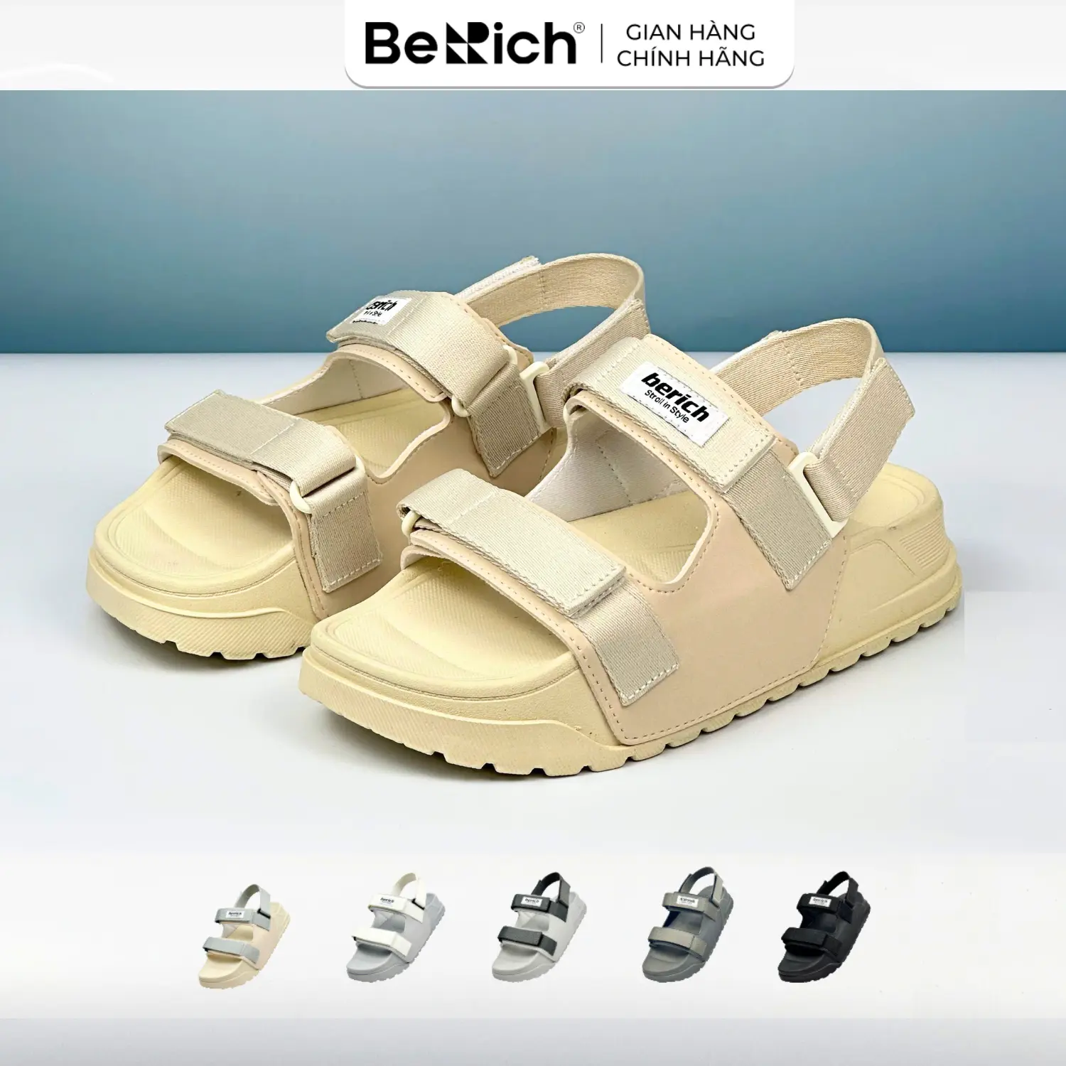 Sandalias BERICH BE977 unisex para hombre y mujer, color beige crema, ultraligeras, resistentes, acolchadas y con tiras de velcro