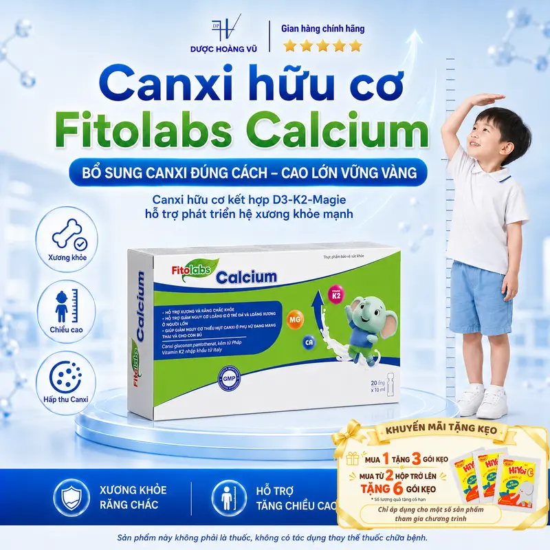 [DHV] Bổ Sung Canxi Hữu Cơ Cho Bé Từ 1 Tuổi Fitolabs Calcium/Calcium Pro | Hỗ trợ tăng cường hấp thu canxi, giúp xương và răng chắc khỏe | Hộp 20 ống (10ml/ống)