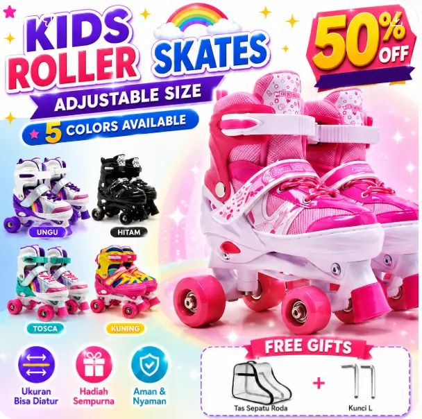 Adjustable Kids' Inline Roller Skates with Light-Up Wheels, COD, Limited-Time Offer