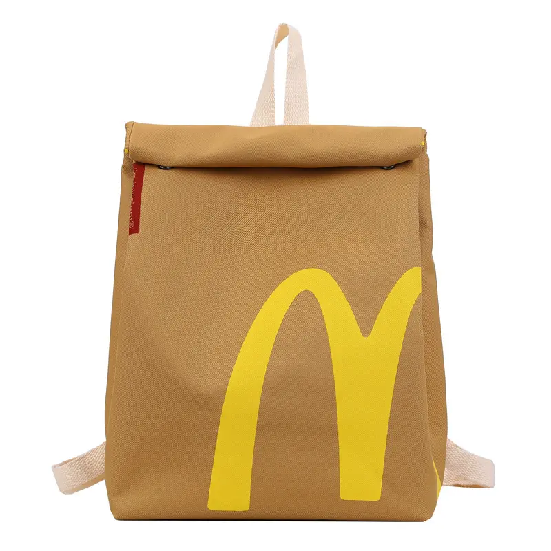 McDonald's-Style Large Canvas Backpack for Women and College Students, Vintage Hamburger Design