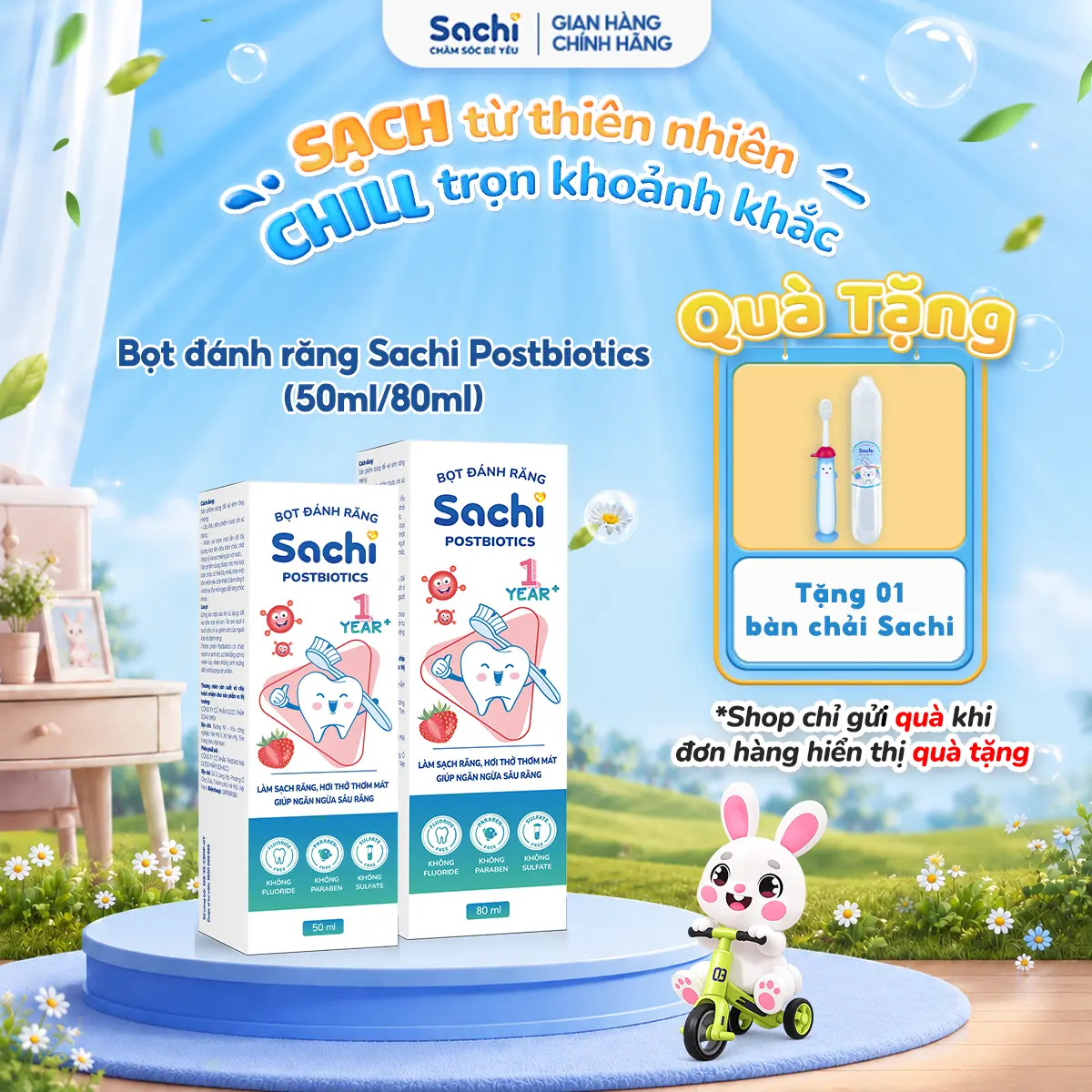 Sachi Postbiotics Children's Tooth-Cleaning Foam, 50ml/80ml, Supports Cleaning, Whitening, Cavity Prevention and Fresh Breath