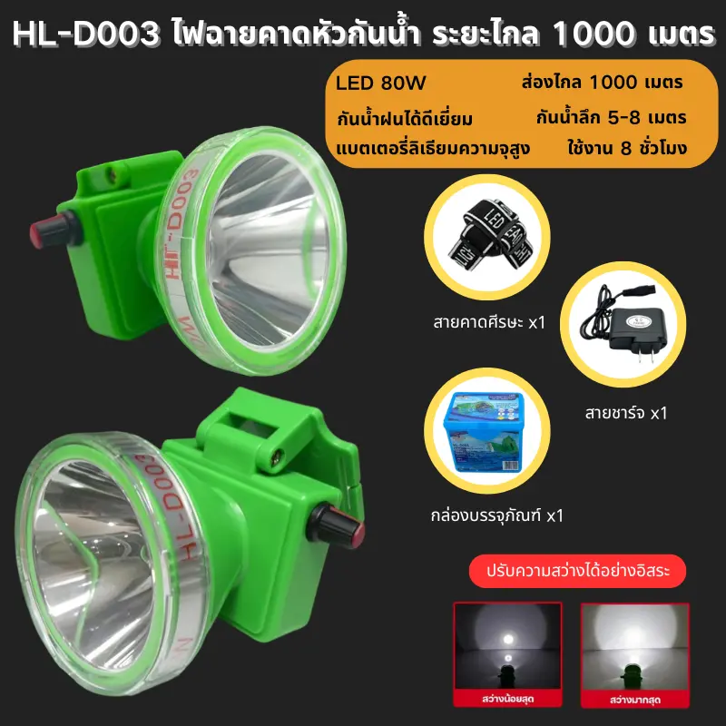 GS ไฟฉายคาดหัว ไฟส่องกบ ไฟหาปลา ไฟฉาย กันน้ำ (5-8) เมตร ไฟส่องทาง-เดินป่า ไฟเอนกประสงค์พร้อมใช้งาน หลอดLED กันฝน รุ่น HL-D003 ตะเกียงวิเศษ