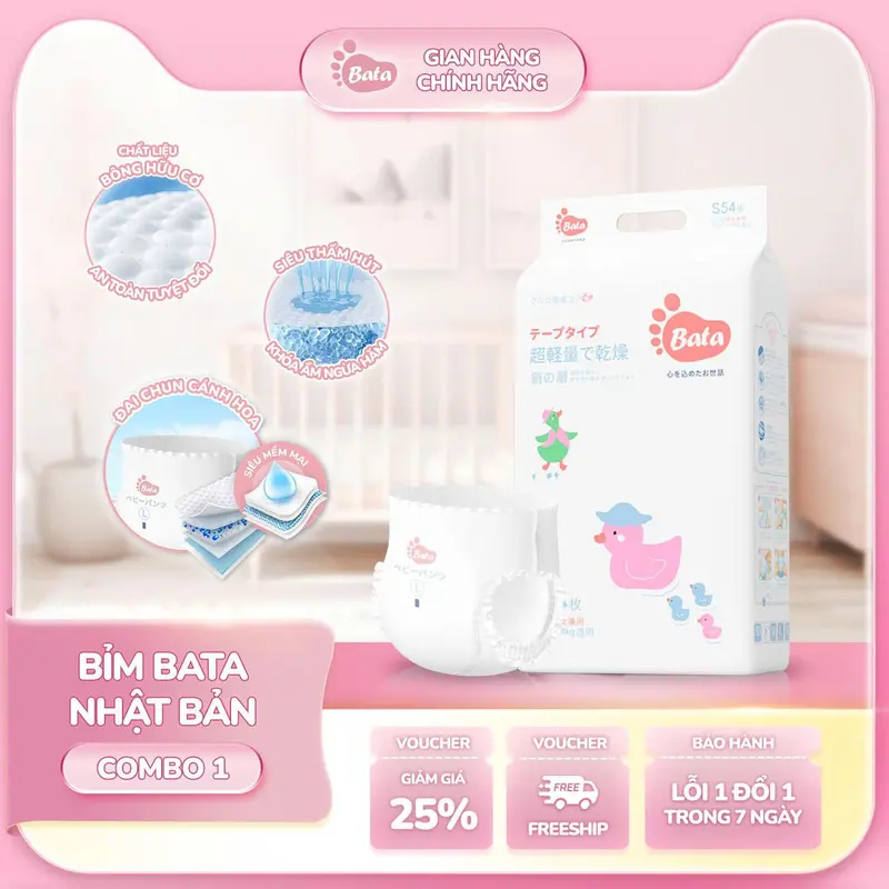 BATA Baby Pull-Up or Tape Diapers, 3-Pack Combo, Sizes NB–XXL, Thin, Soft, Skin-Friendly and Designed to Prevent Leaks