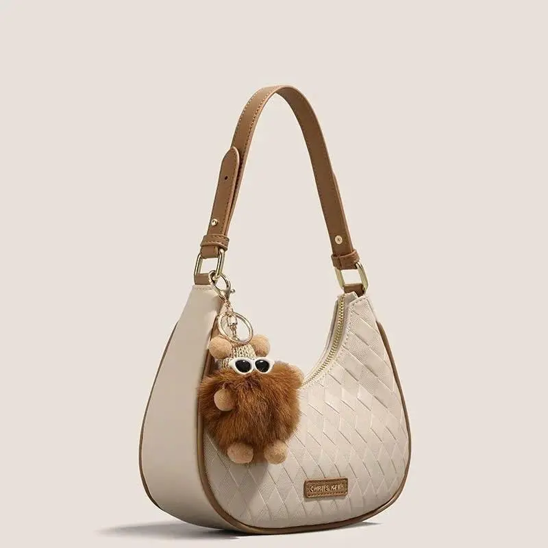 Bolso de hombro y bandolera para mujer Samsora store KN2684, piel suave con diseño de rombos, tamaño 23, con charm, Bag Nhung Kem