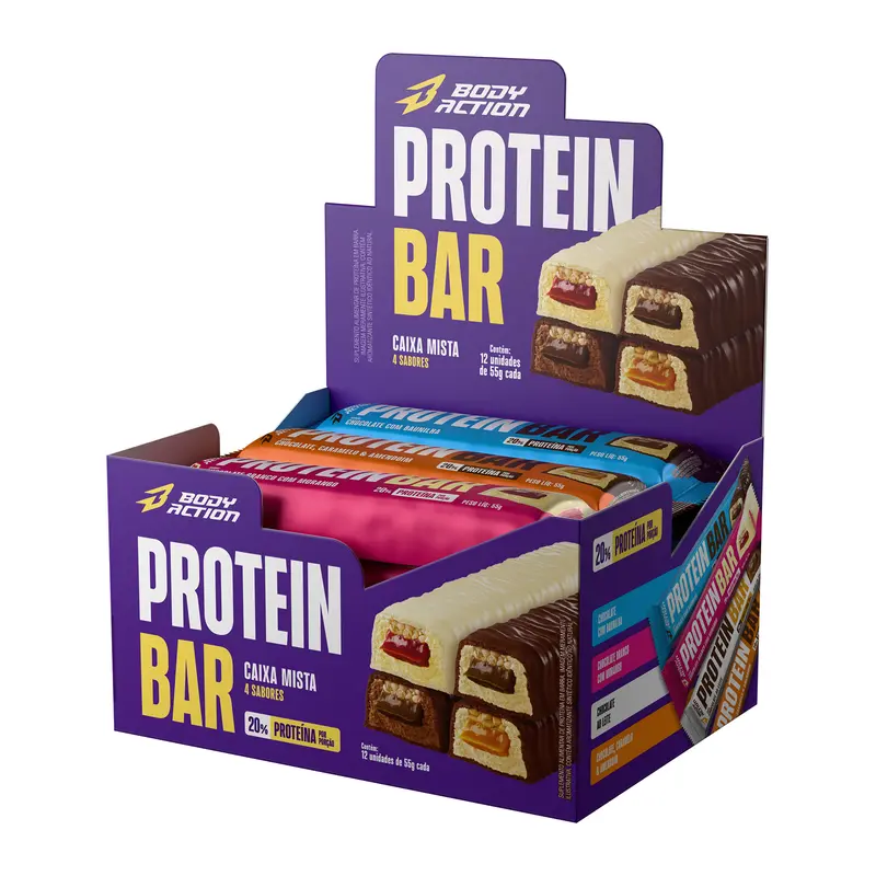 Bodyaction Protein Bars, Box of 12 x 55 g, Choice of Flavour