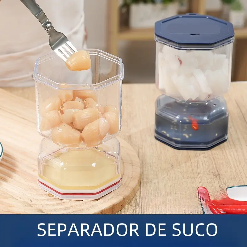 Recipiente hermético para conservas con separador de líquido y tenedor, modelo 024-225