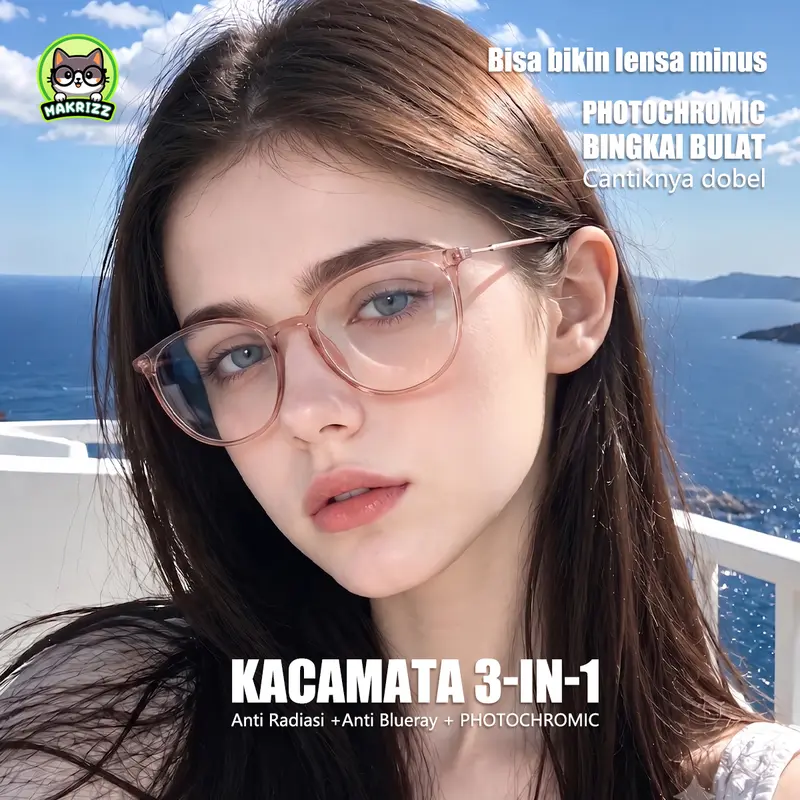 MAKRIZZ 8147 Women’s 3-in-1 Photochromic Glasses, Lightweight Frame, Blue-Light Filter, UV-Responsive Lenses, Prescription Lens Compatible, Free Premium Case