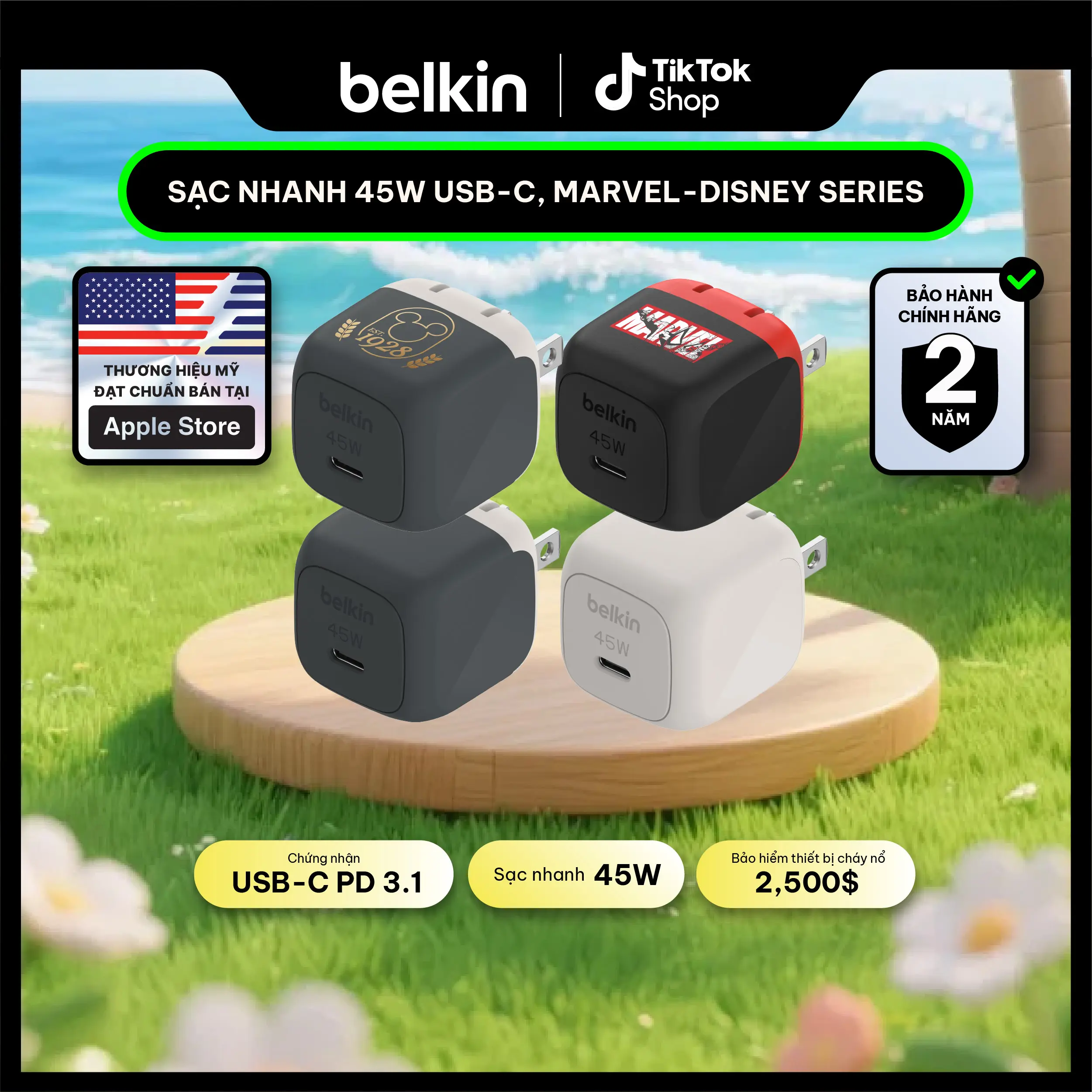[KOC x Belkin] Chargeur rapide mural Cubic 45 W USB-C PD PPS, optimisé pour iPhone 17, iPad, MacBook Air, Android et Windows, ultracompact, garantie 2 ans, assurance CEW 2500 $