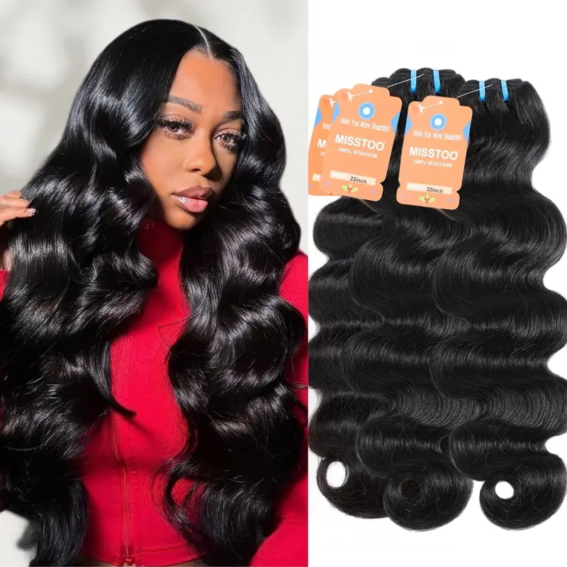 MISSTOO 15A 100% Brazilian Human Hair Body Wave Bundles Unprocessed Raw Hair Weave Sew In/Quick Weave Hair Bundles Natural Wavy Hair sohochic
