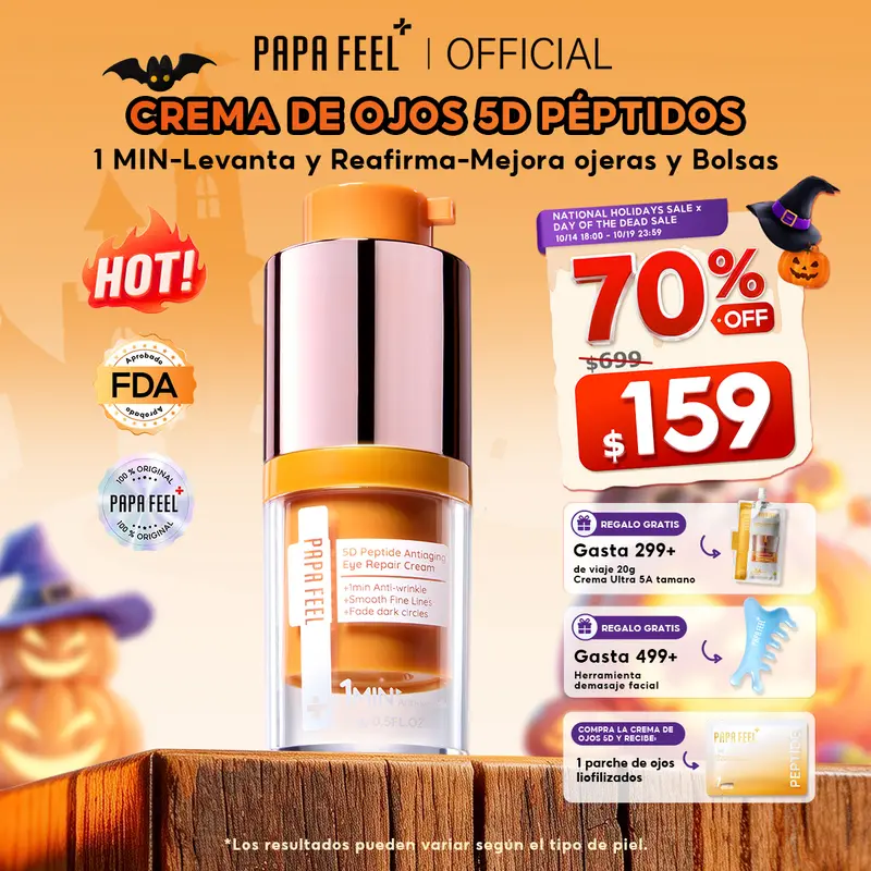 PAPA FEEL Péptido 5D Crema Antienvejecimiento para los Ojos 15g | Reduce ojeras, bolsas debajo de los ojos y líneas finas | Textura ligera no grasa | Adecuado para todo tipo de piel, piel sensible, uso diario