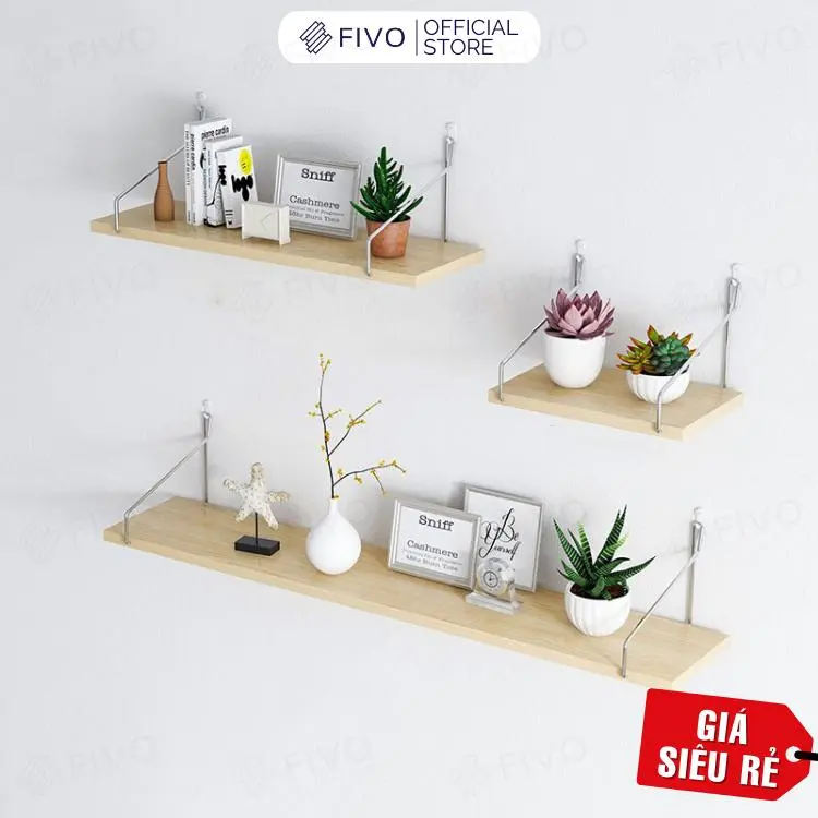 Kệ Treo Tường FIVO FB40 Trang Trí Không Cần Khoan, Tặng Kèm Móc Treo Inox, Gửi Kèm Đinh Hoặc Móc Dán Theo Khách Chọn, Decor Linh Hoạt, Trưng Bày Sách