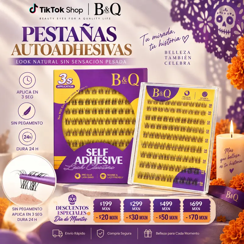 [Pre-Glued] Flora Autoadhesivas Pestañas Kit B&Qaugen 10-16mm | Sin Pegamento, Impermeable, Ligero Pestañas Postizas 3s-GO Cherry/Velvet/Fairy | Apto Para Principiantes On-the-Go Touch-Ups【No Incluye Seal&Remover]】