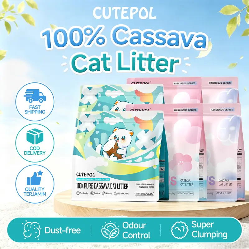 Cutepol-Pasir Kucing Ubi Kayu, Cassava Cat Litter, Pure Natural Plant Litter Sand Super Clumping Cassava Cat Sand Dust-free Odor-free