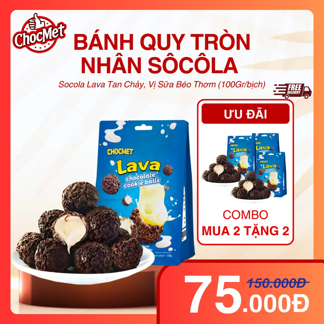 CHOCMET Mini-Lava-Kekse mit Schokoladenfüllung, 100 g – knusprige Snackkekse mit intensivem Schokokern für Büro, Dessert, Party oder Geschenk