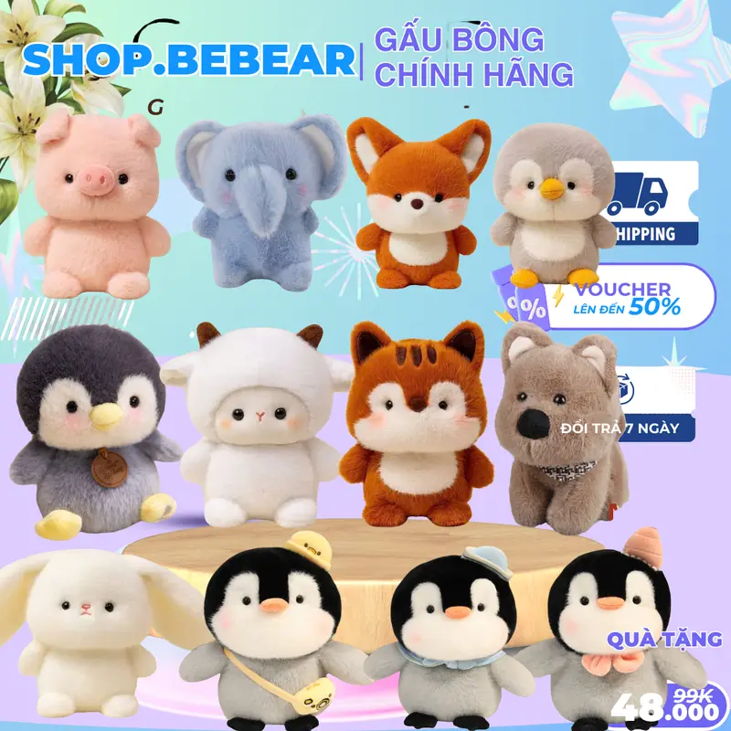 Mini Animal Plush Toys, 20–25 cm, Pig, Chicken, Dog, Penguin, Elephant and Otter Designs