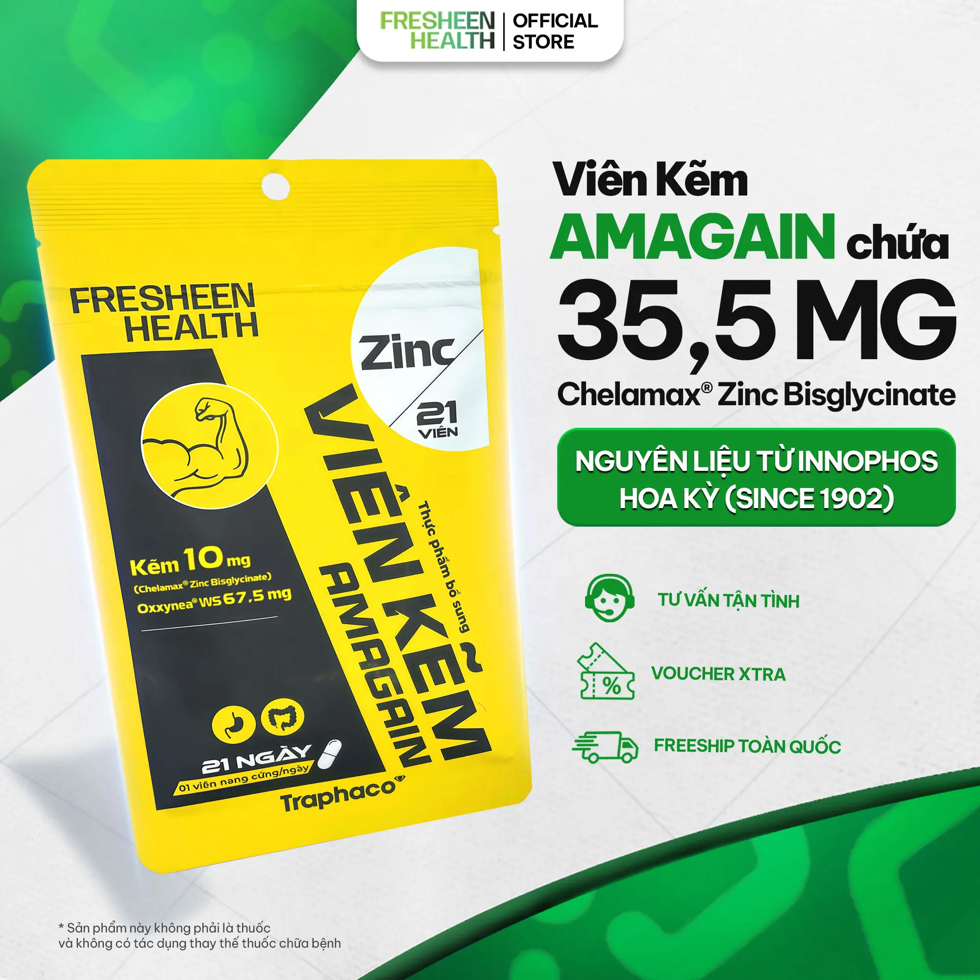 [OFFRE CHOC] Gélules de zinc AMAGAIN avec zinc Chelamax bisglycinate, adaptées aux personnes en mauvaise santé, fatiguées, sans appétit ou sujettes à la chute des cheveux – distribuées par Fresheen Health