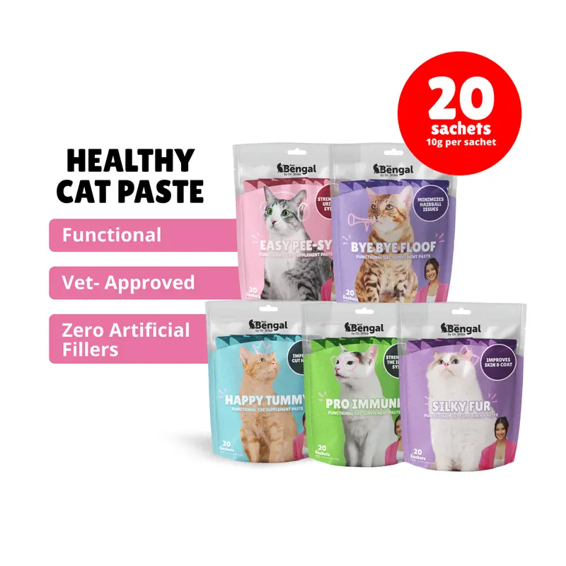 Prof Bengal Premium All-Natural Cat Paste Treats - Happy Tummy, Pro Immune, Silky Fur, Bye Bye Floof, Easy Pee-sy