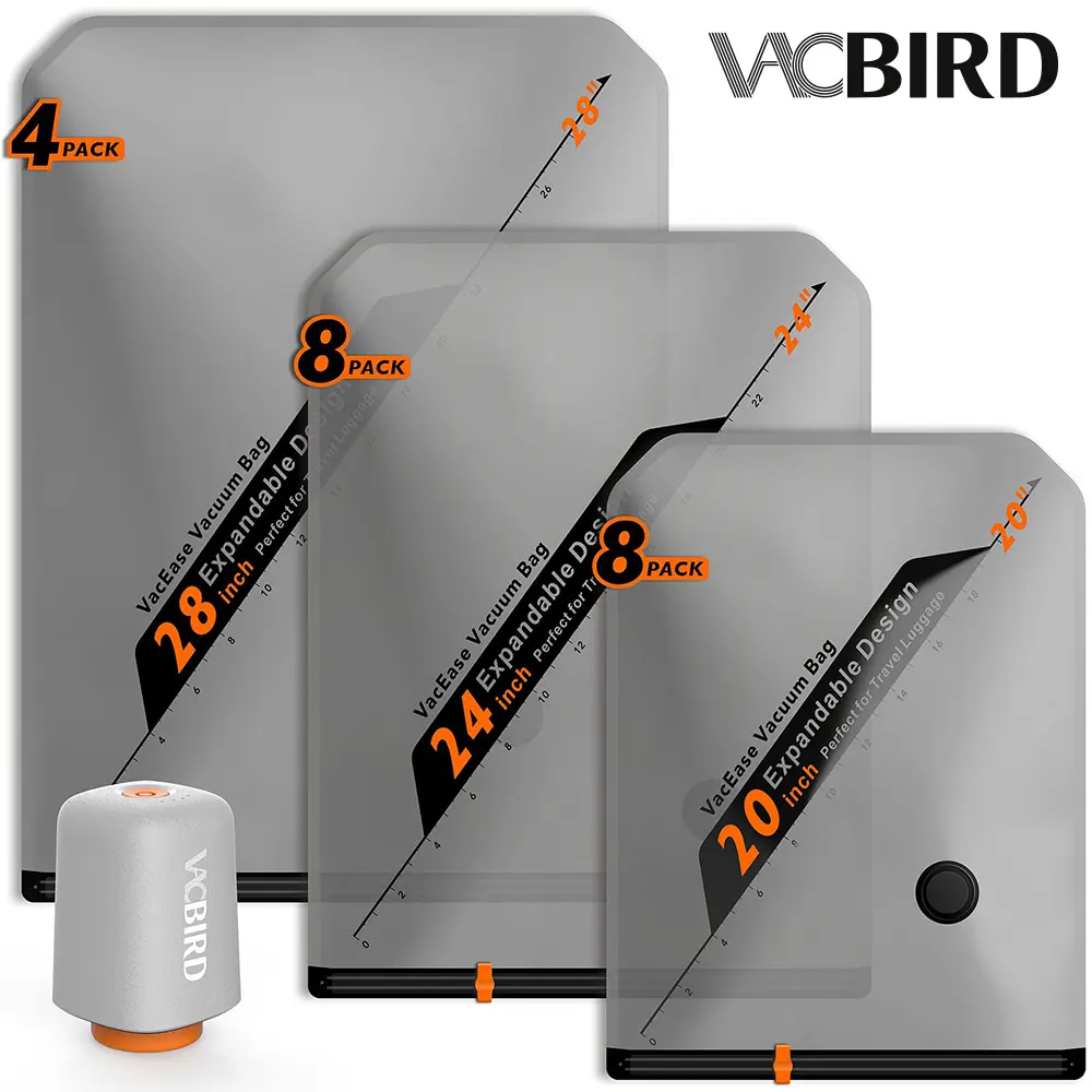 【BackToSchool】VACBIRD X8 真空圧縮ポンプ＆収納袋セット、充電式コードレス携帯ポンプ、旅行・家庭用衣類／毛布／季節用品対応、省スペース真空パッキングバッグ